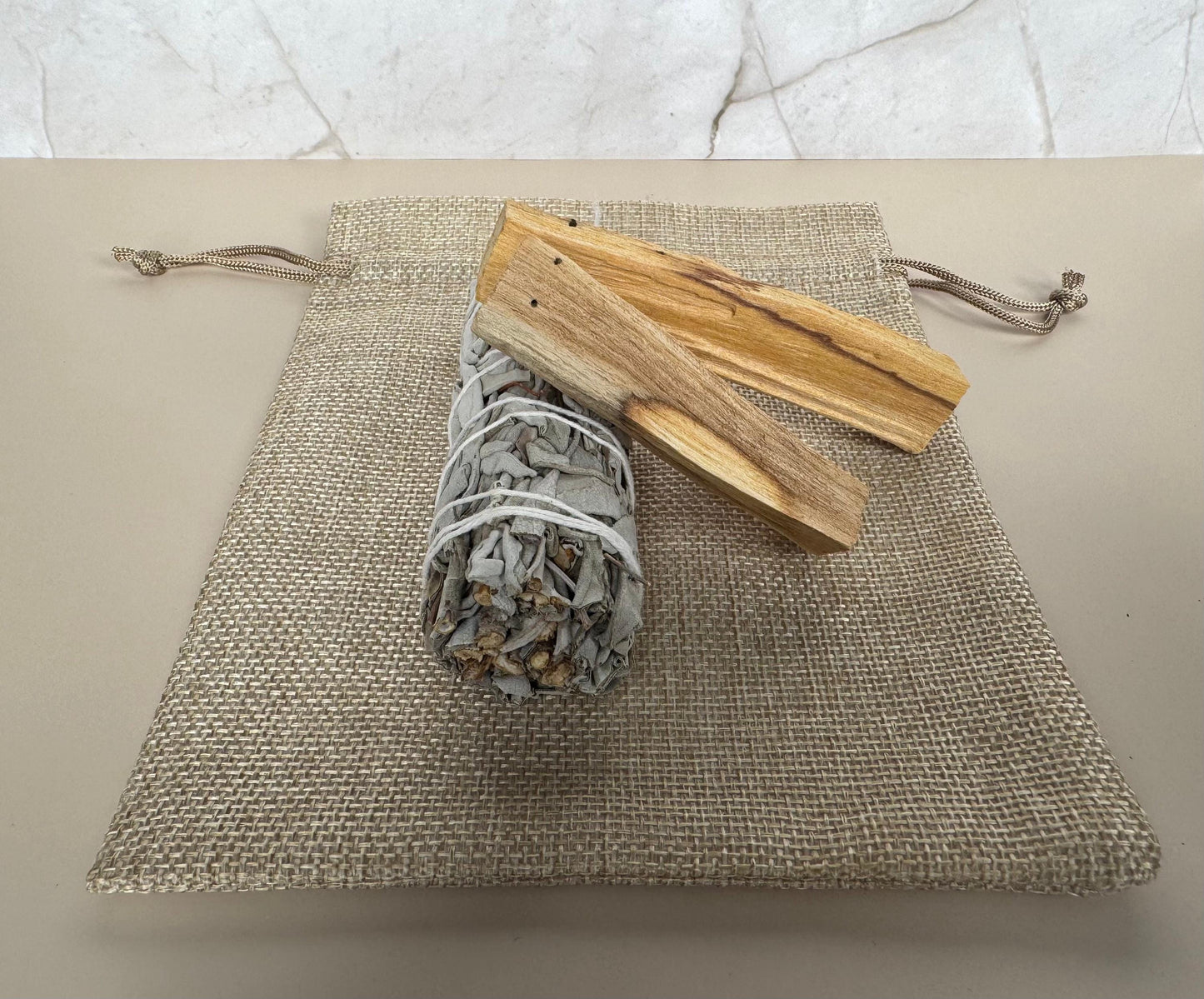 Mini Cleansing Ritual Kit with organic Californian white sage and Palo Santo. Ritual tools, spiritual gift set.