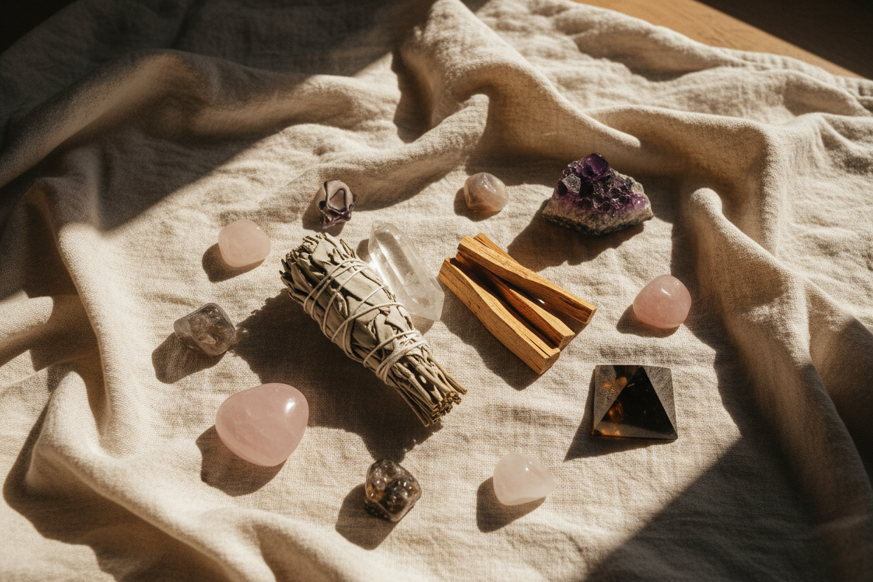 Ritual kits on draped muslin